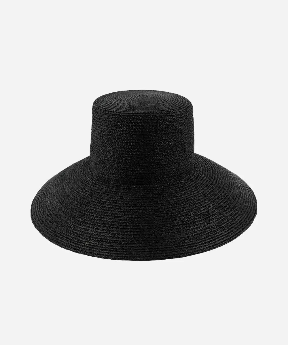 Jolie Packable Raffia Black Straw Bucket Hat