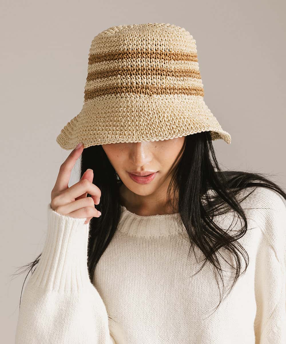 Beige Bloom Summer Straw Sun Bucket Hat