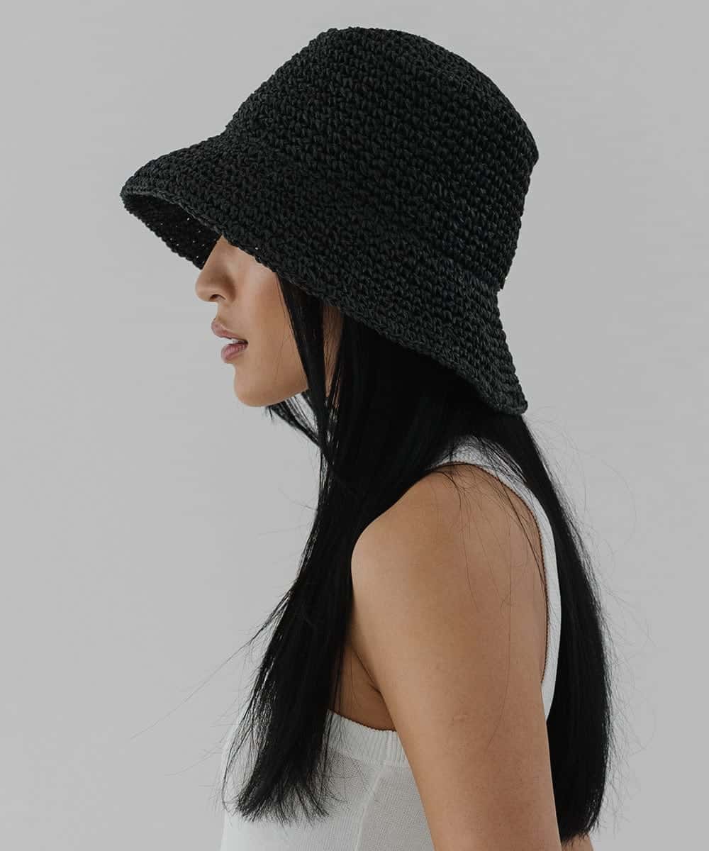 Bloom Packable Black Straw Bucket Hat