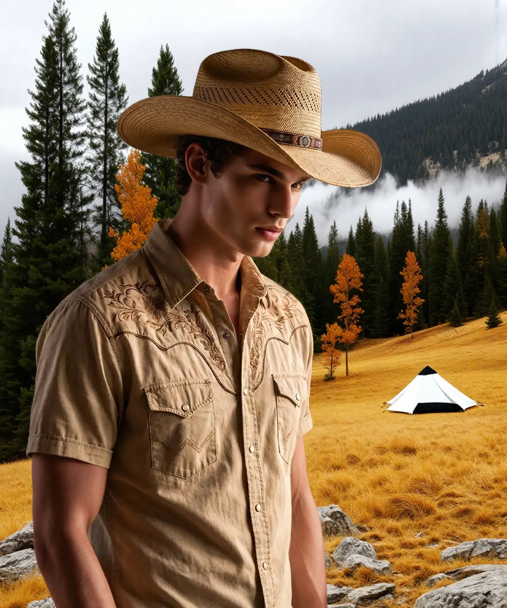 Horizon Brown Palm Leaf Straw Cowboy Hat