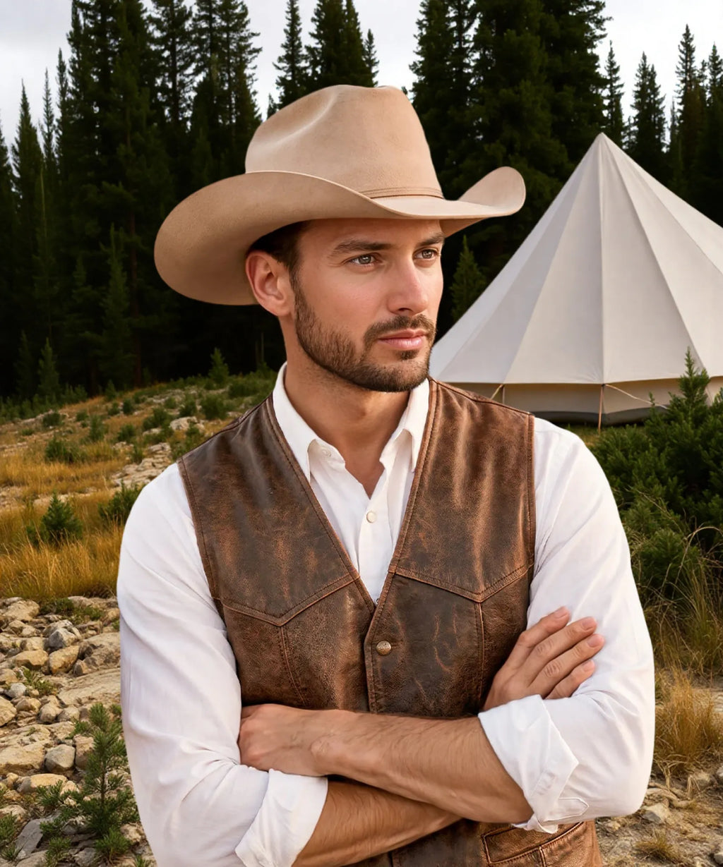Beige Jimmy Stewart Felt Cowboy Hat