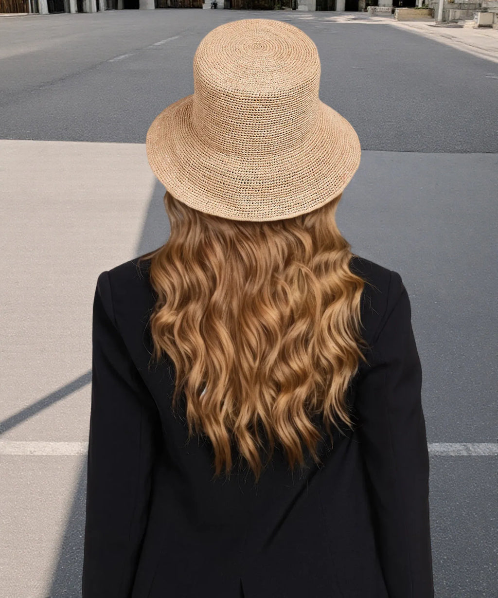 Solstice Women Packable Straw Brown Bucket