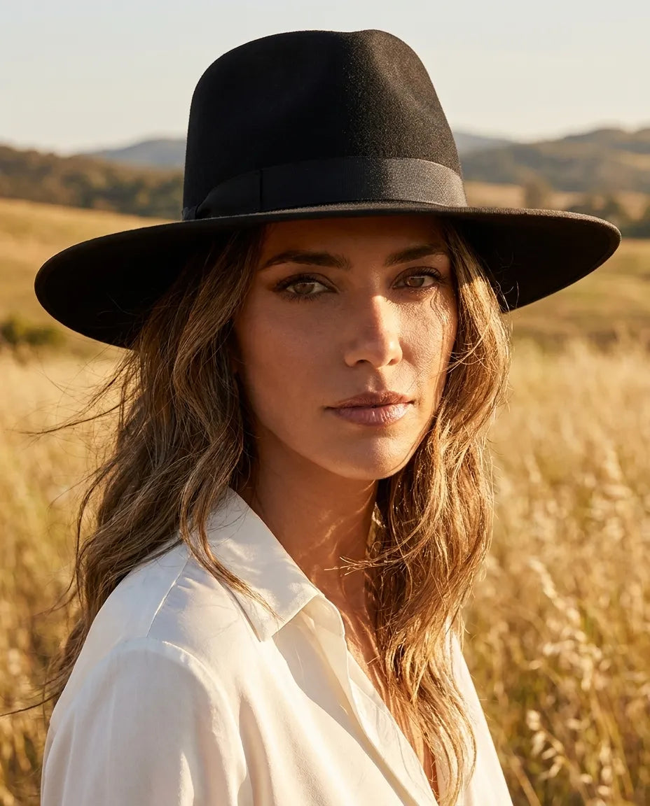 Noir Rancher Black Wool Fedora Hat
