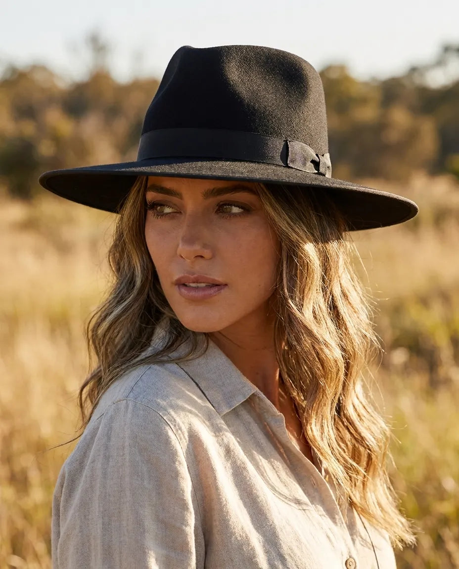 Noir Rancher Black Wool Fedora Hat
