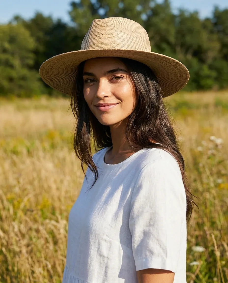 Summer Palm Leaf Natural Fedora Hat