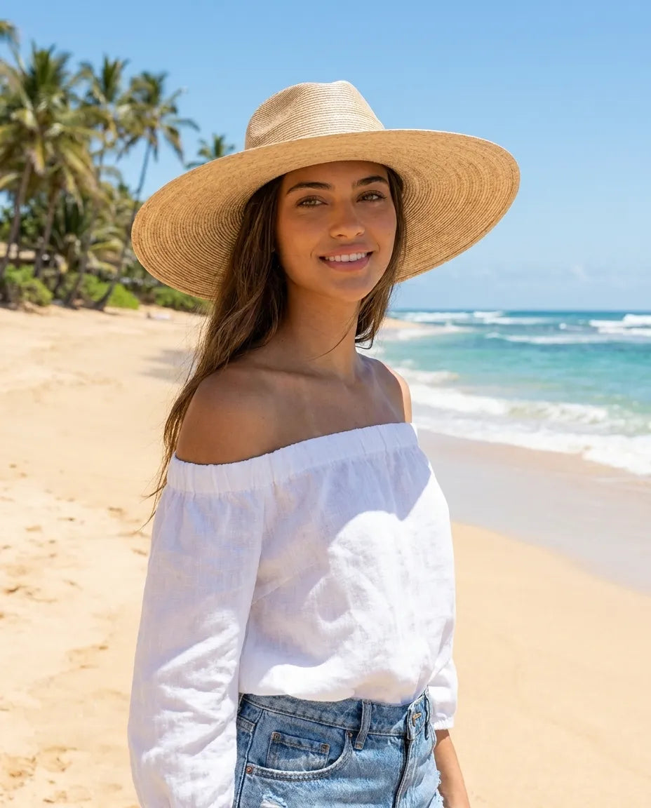 Classic Natural Palm Leaf Fedora Hat