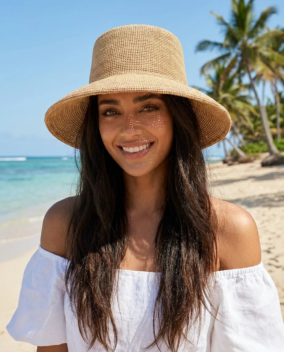 Wide Brim Raffia Straw Women Bucket Hat