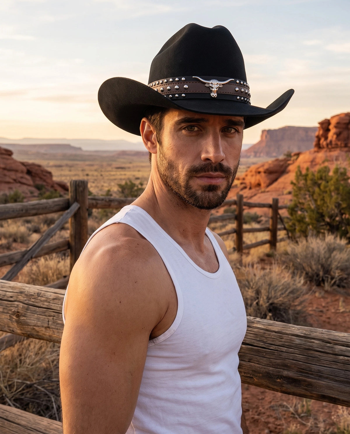 Black Vintage Wide-Brim Pure Wool Cowboy Hat