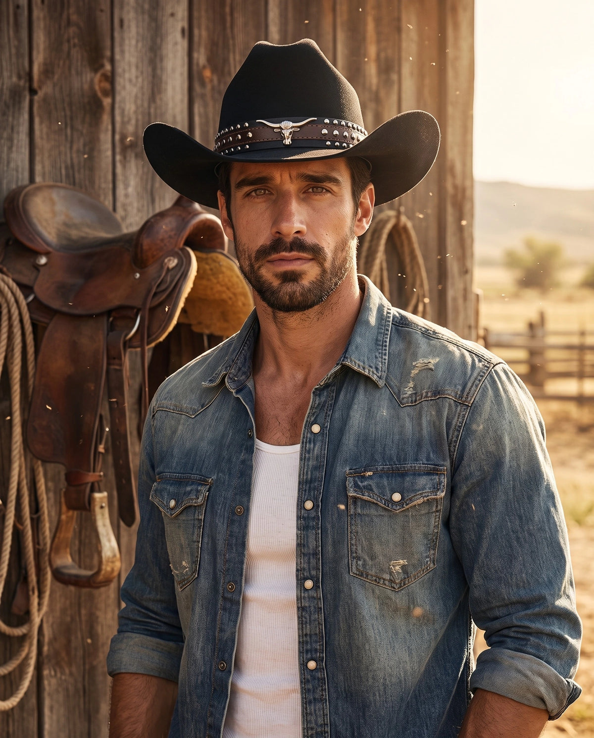 Black Vintage Wide-Brim Pure Wool Cowboy Hat