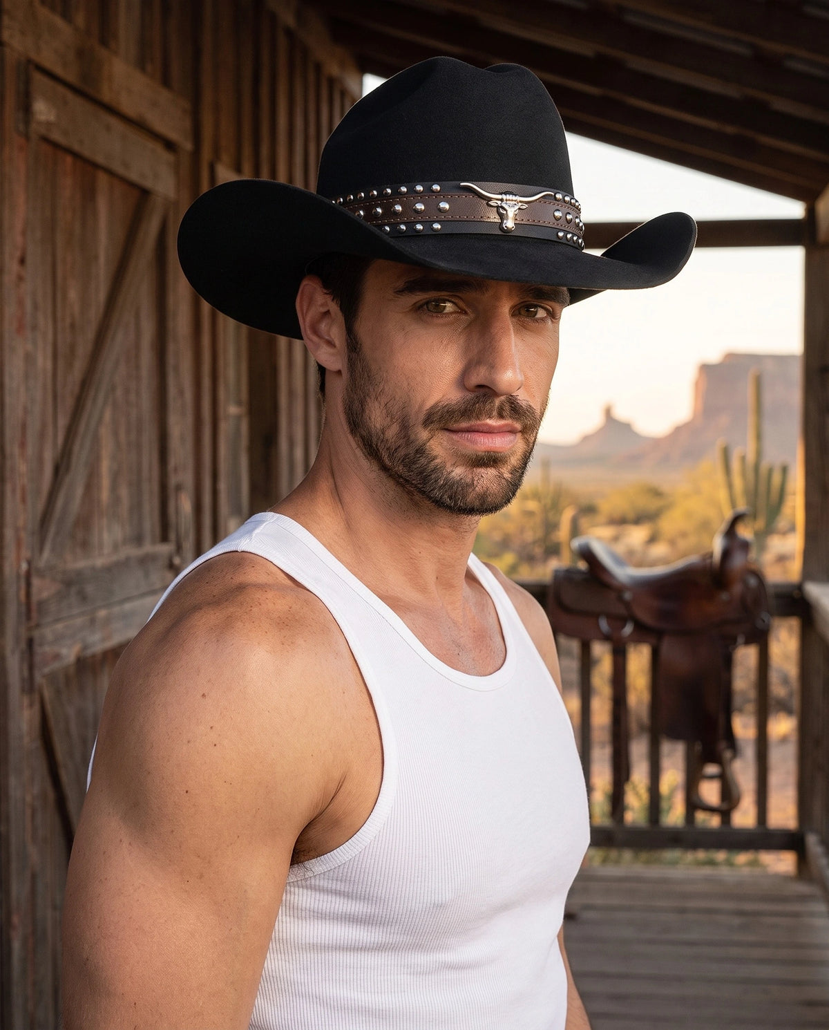 Black Vintage Wide-Brim Pure Wool Cowboy Hat