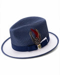 Blue Straw Fedora Hat For Women