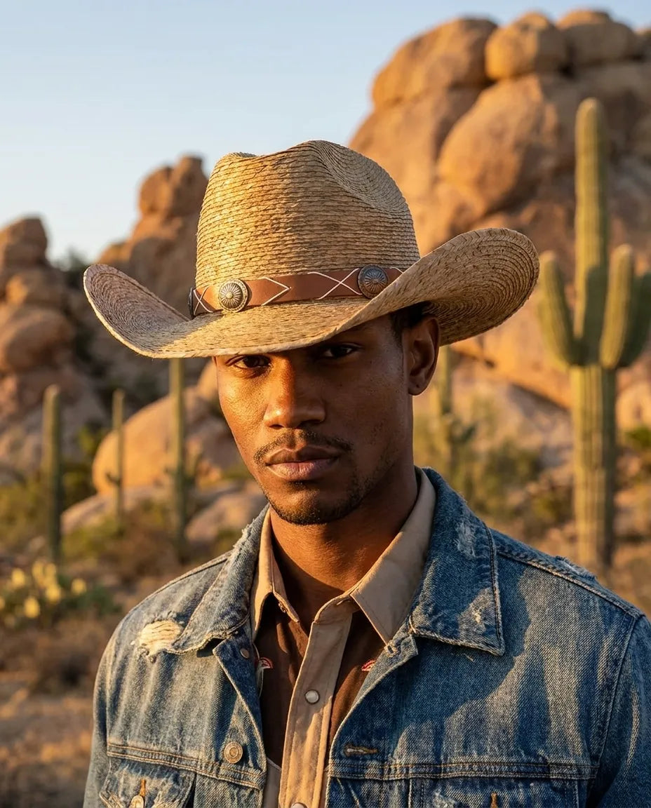 Classic Western Style Brown Straw Cap