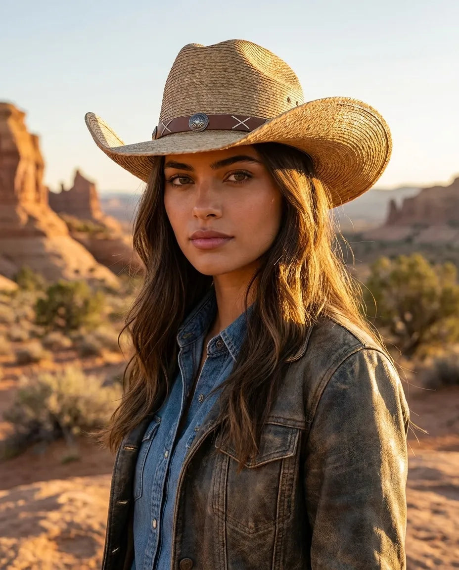 Classic Western Style Brown Straw Cap