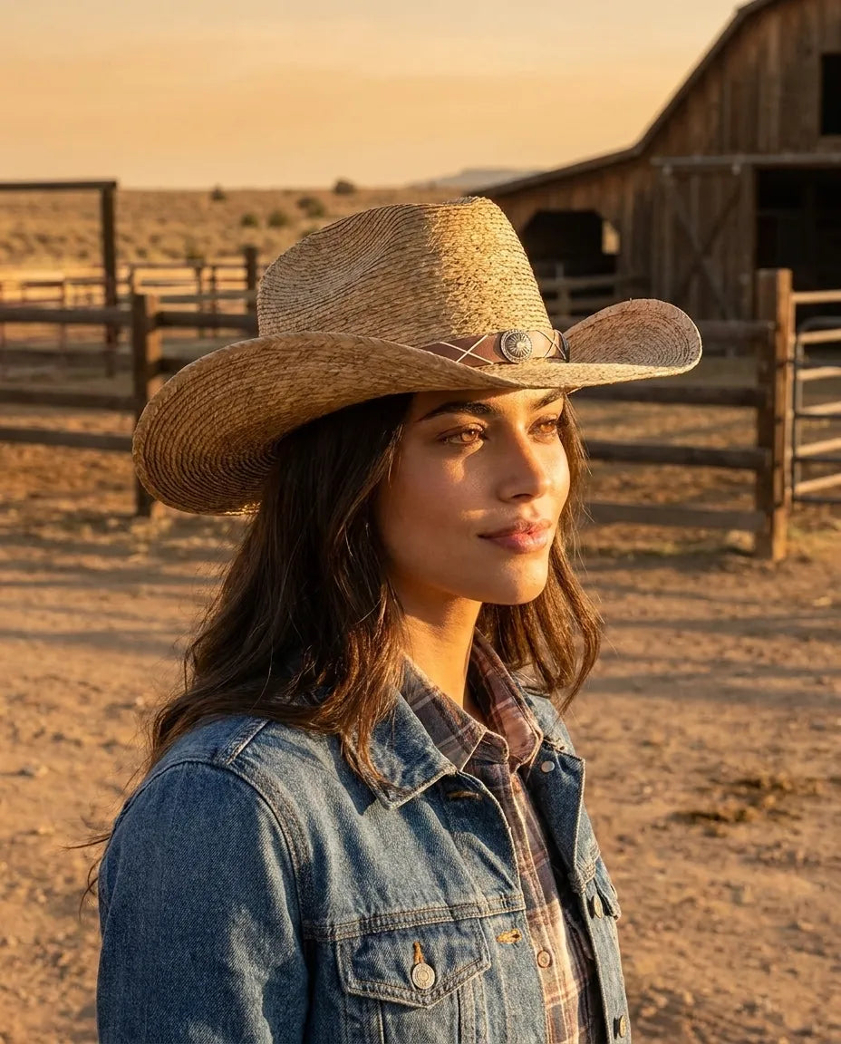 Classic Western Style Brown Straw Cap