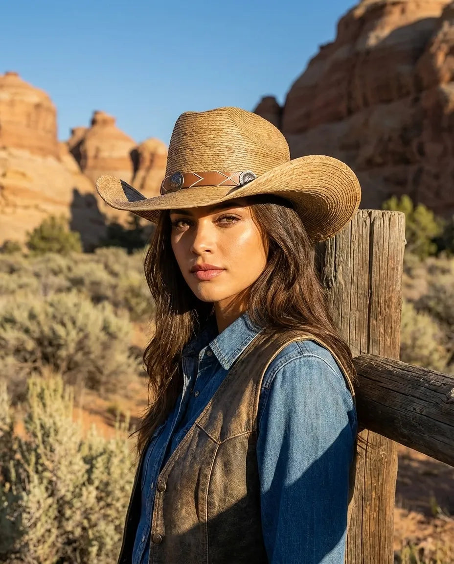 Classic Western Style Brown Straw Cap