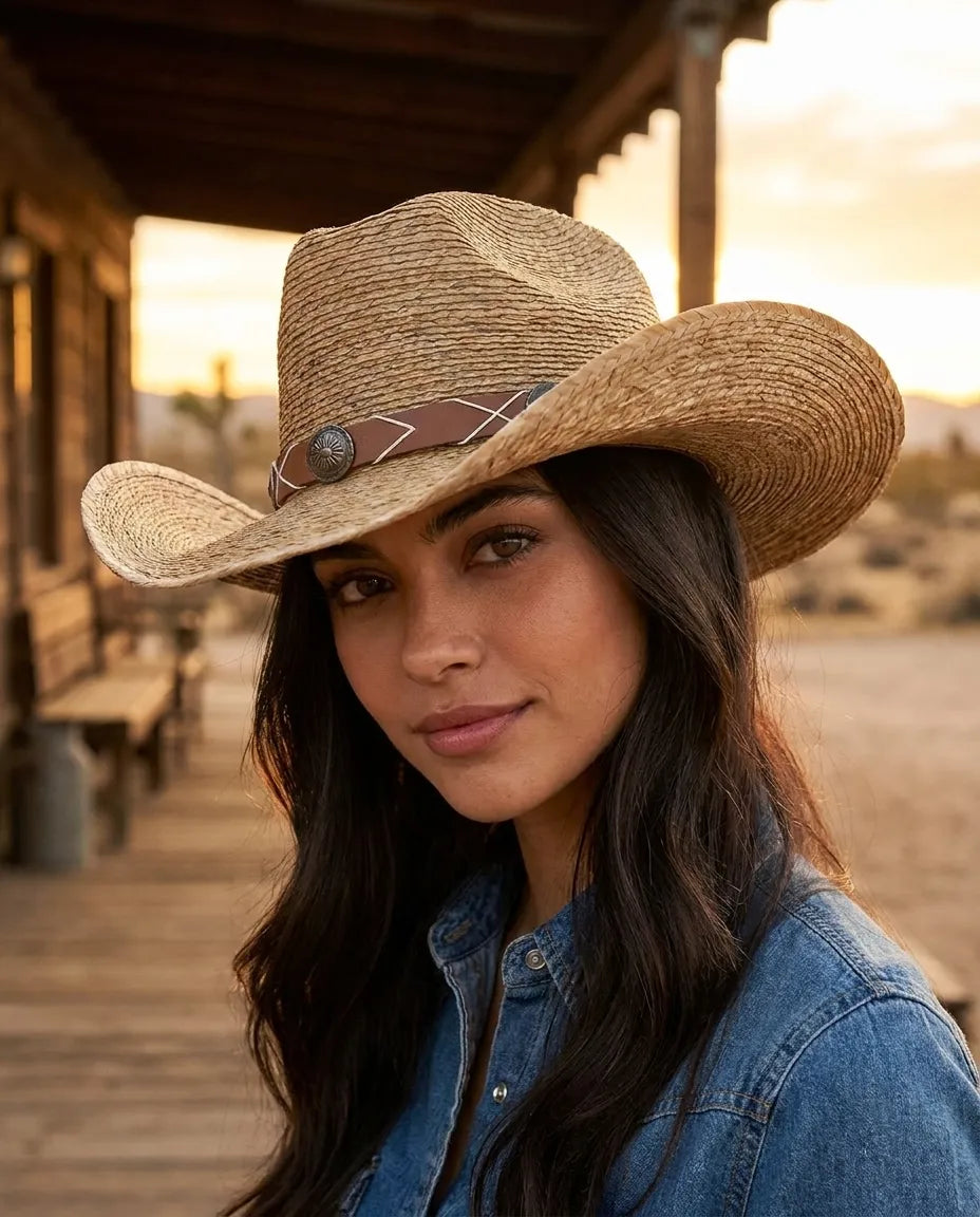 Classic Western Style Brown Straw Cap