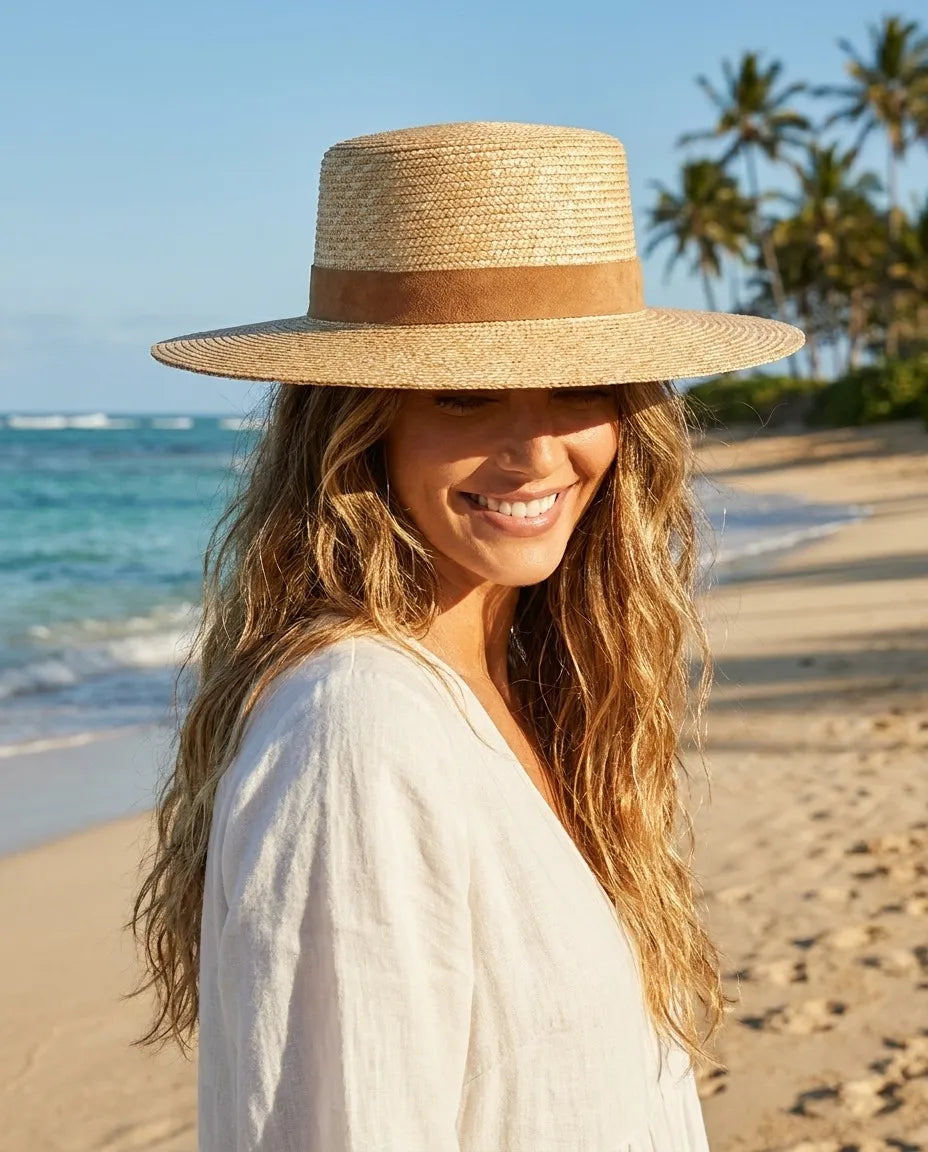 Gentry Summer Natural Raffia Boater Hat