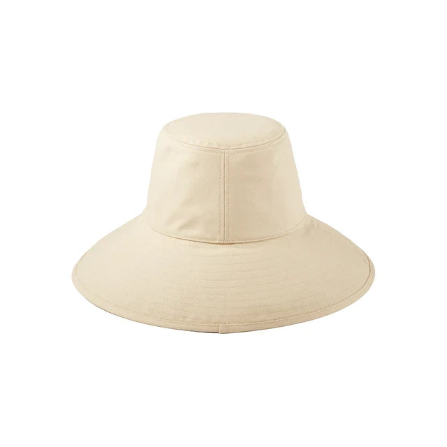 Beige Wide Brim Cotton Canvas Bucket Hat