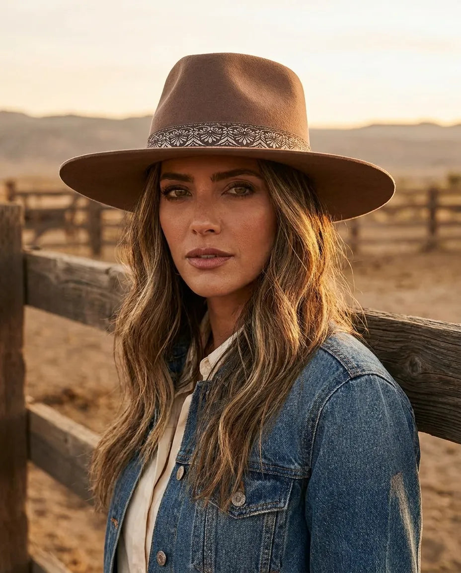 Intrigue Wide Brown Wool Felt Cowgirl Hat
