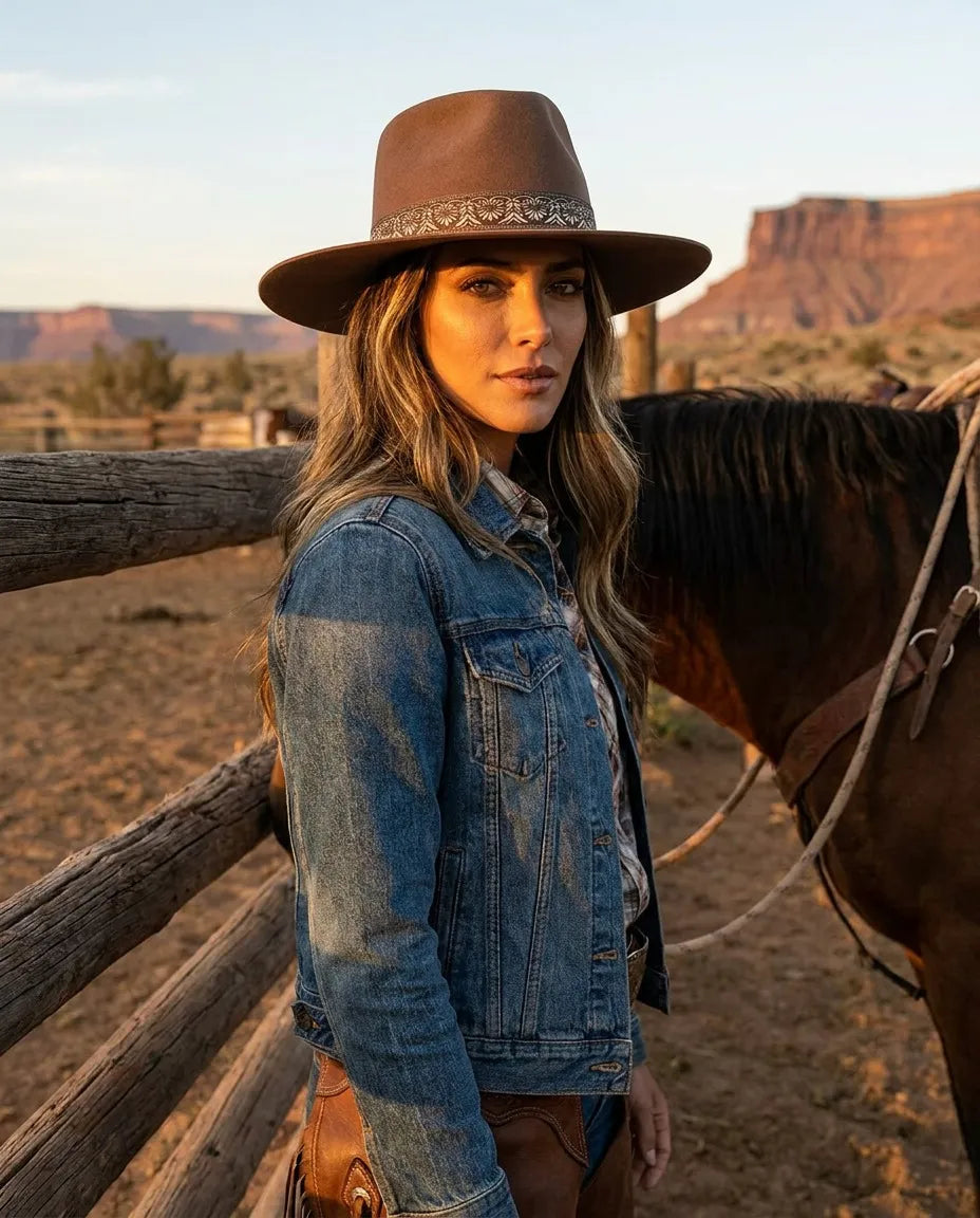 Intrigue Wide Brown Wool Felt Cowgirl Hat