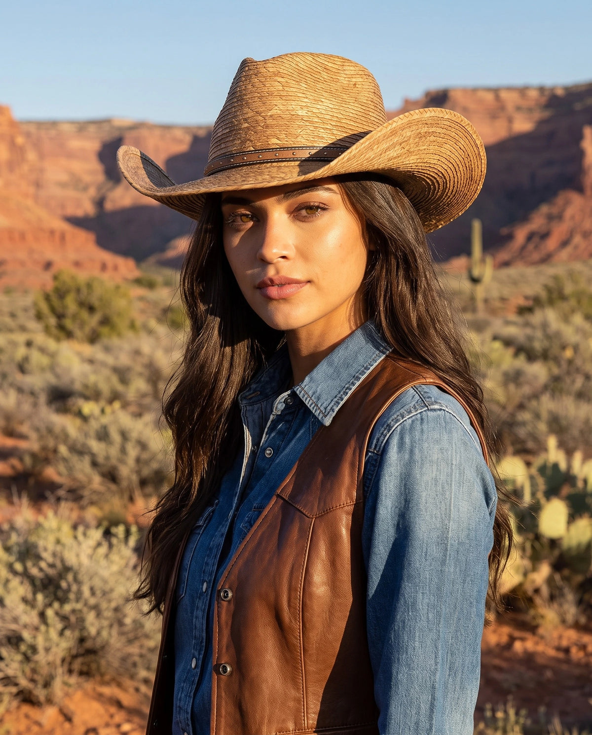 High Western Crown Mesa Brown Cowboy Straw Hat