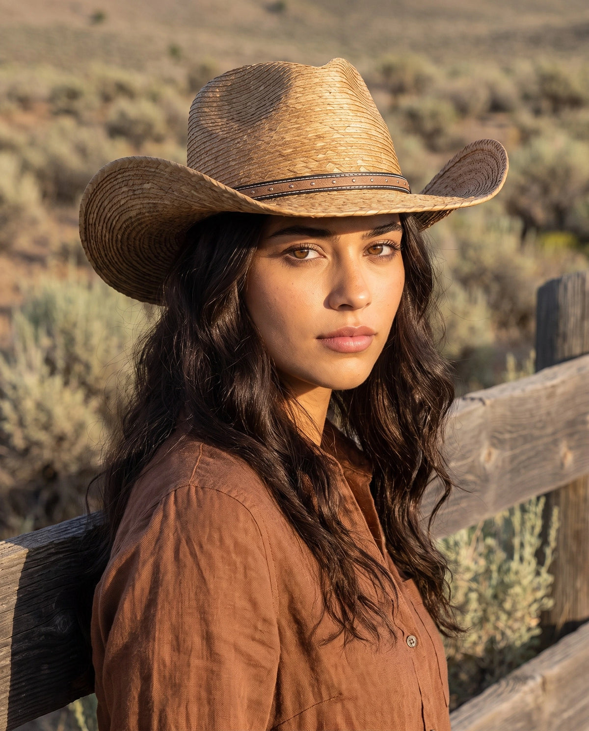 High Western Crown Mesa Brown Cowboy Straw Hat
