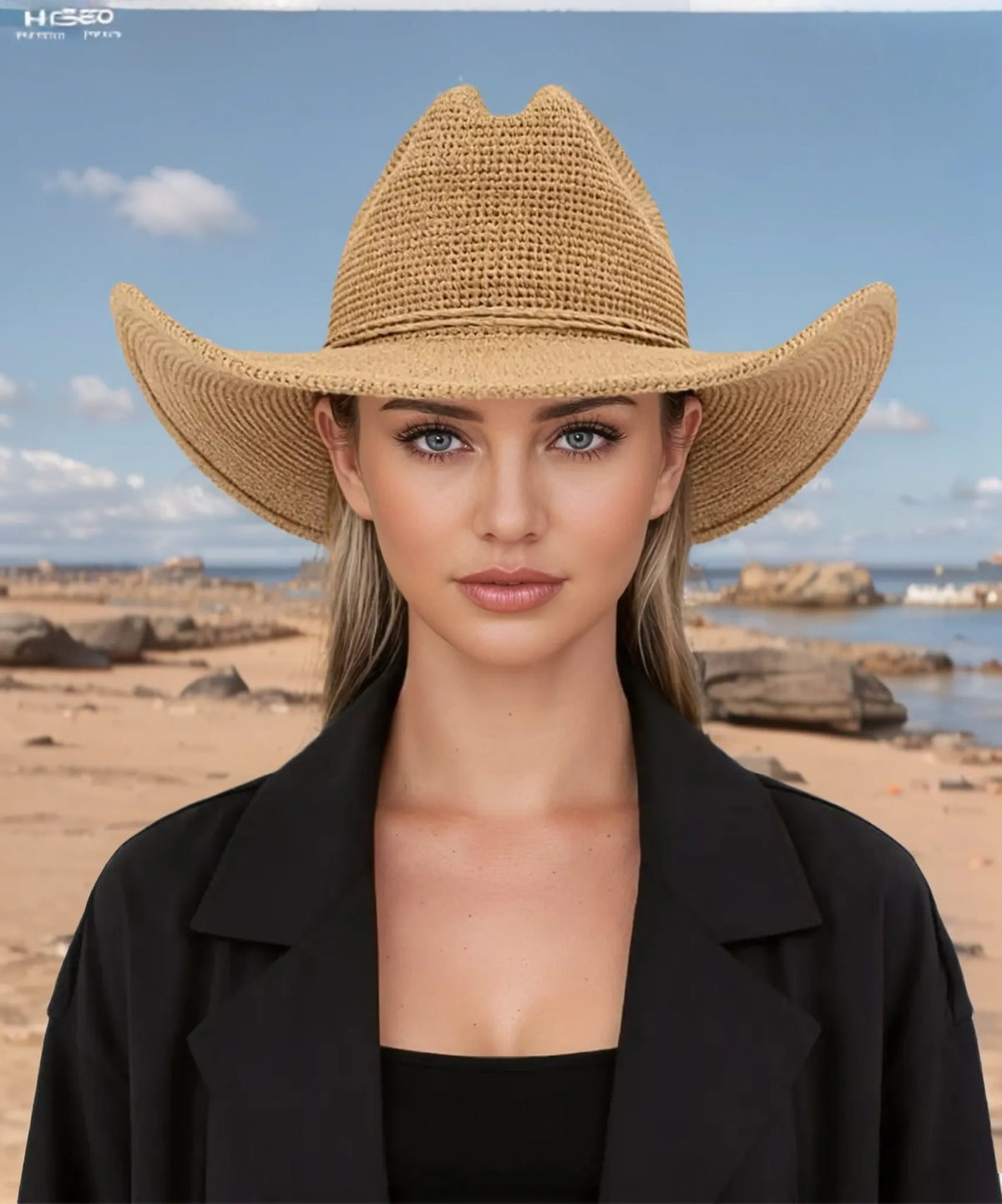 Natural Ames Packable Raffia Sun Cowboy Hat