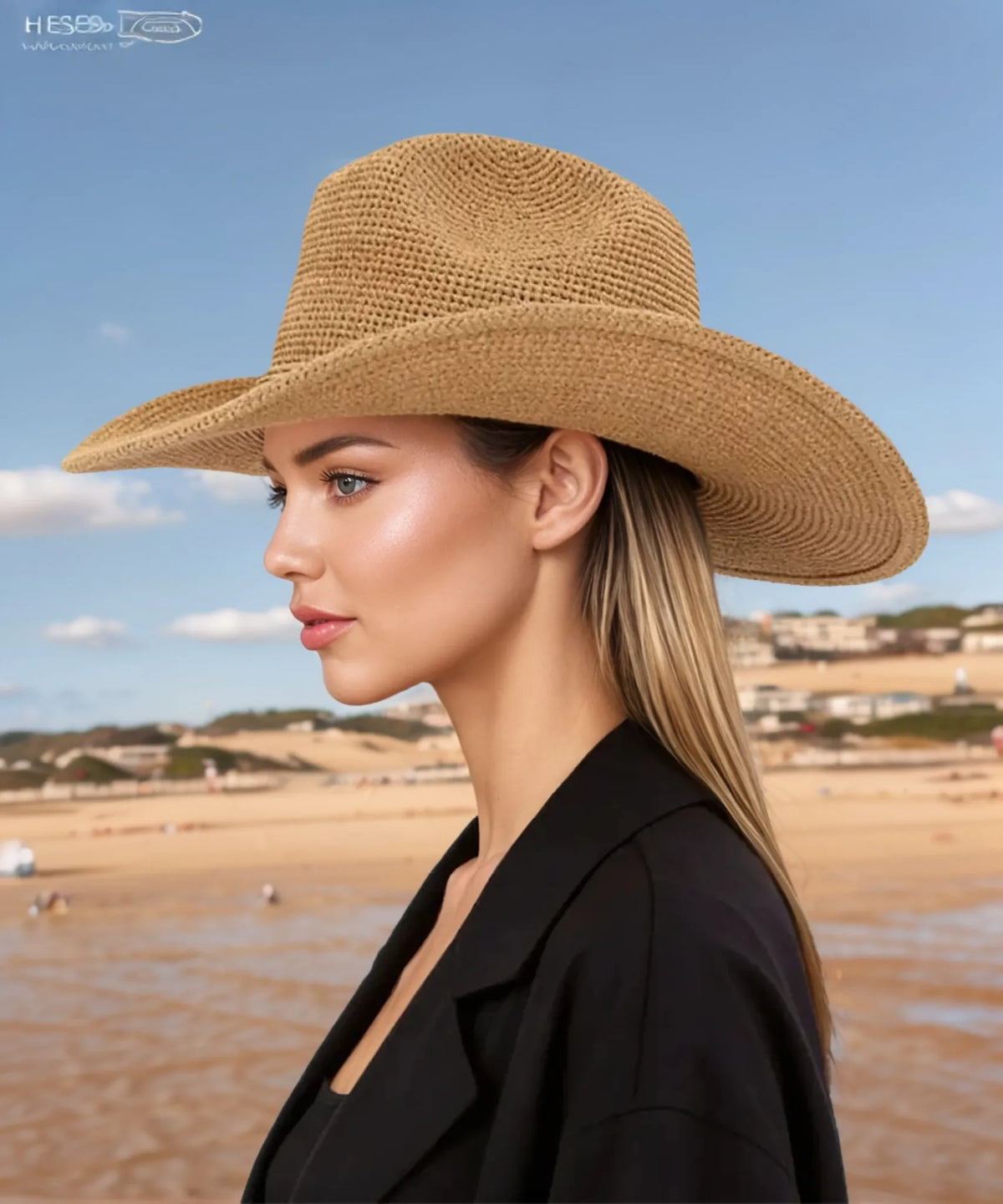 Natural Ames Packable Raffia Sun Cowboy Hat
