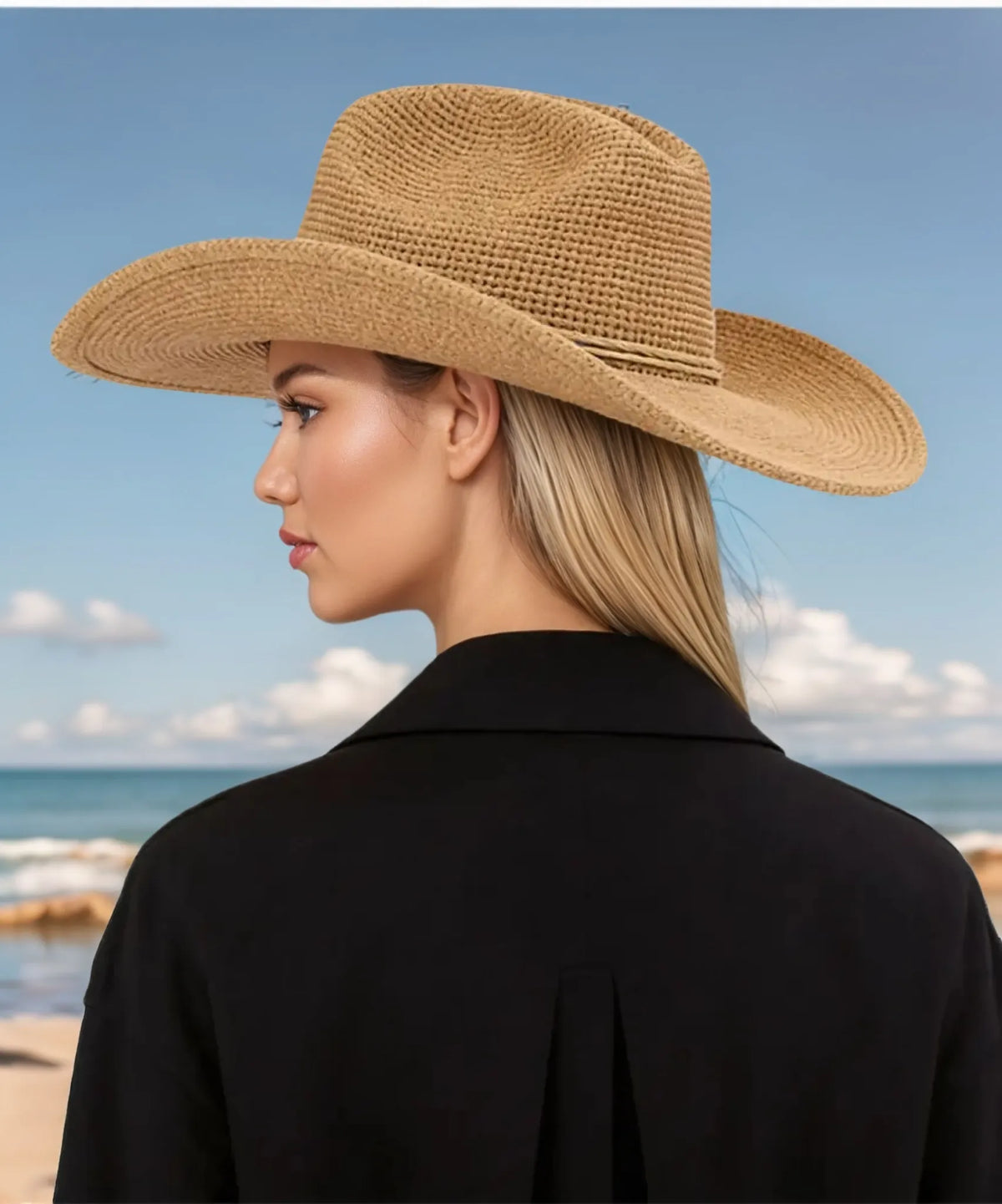 Natural Ames Packable Raffia Sun Cowboy Hat