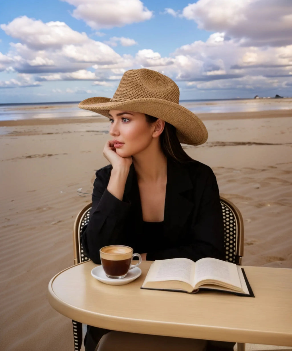 Natural Ames Packable Raffia Sun Cowboy Hat