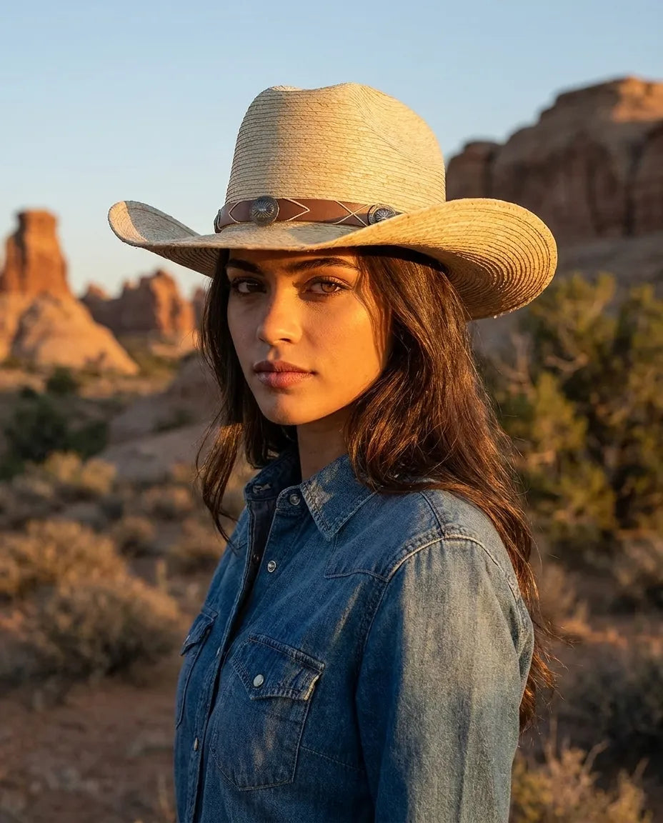 Outpost Badge Curved Brim Straw Cowboy Hat