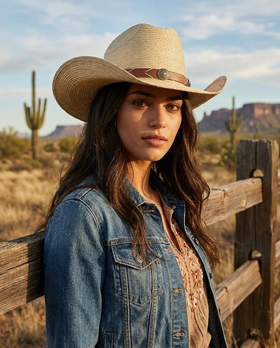 Outpost Badge Curved Brim Straw Cowboy Hat