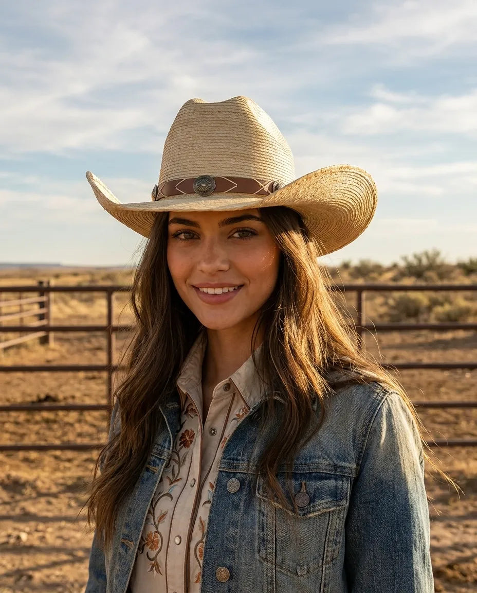 Outpost Badge Curved Brim Straw Cowboy Hat