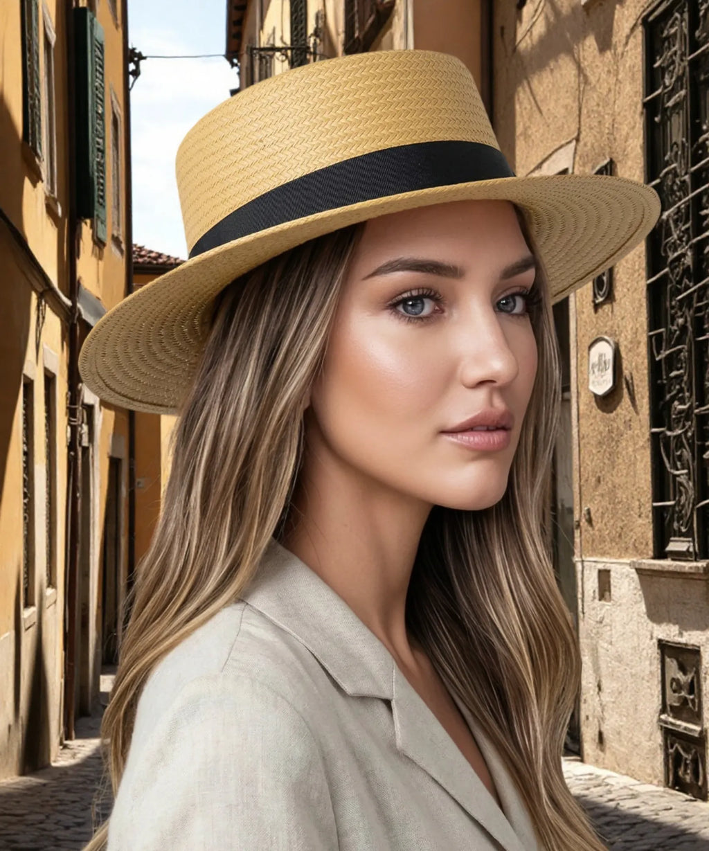 Riviera Natural Straw Boater Hat