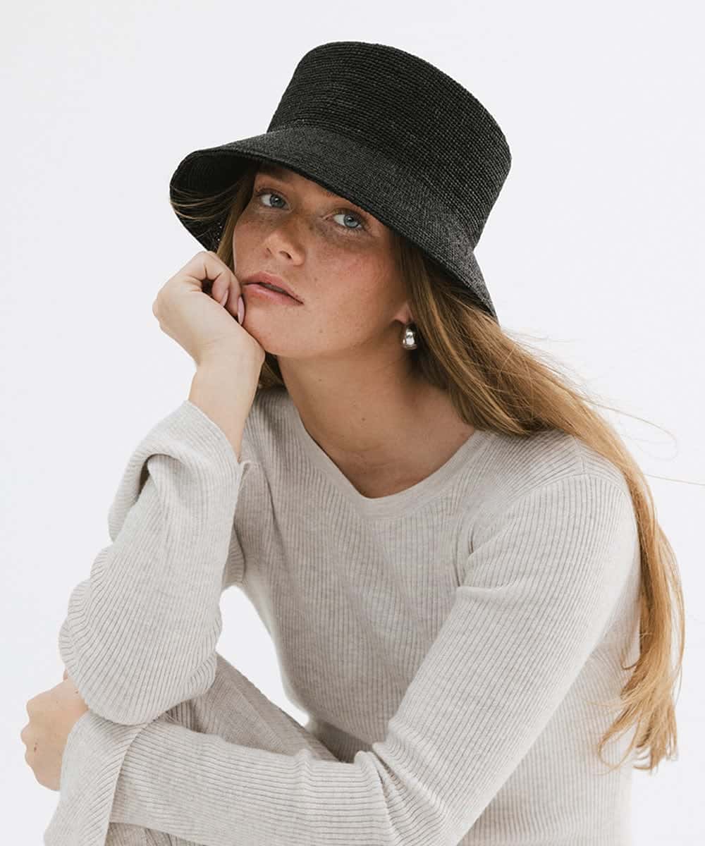 Solstice Packable Black Straw Hat Bucket