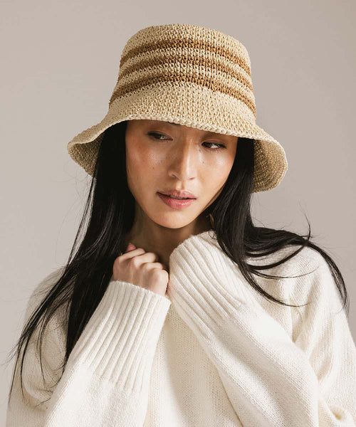 Beige Bloom Summer Straw Sun Bucket Hat