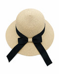 Women's Wide Brim Straw Bucket Hat with Oversized Bow