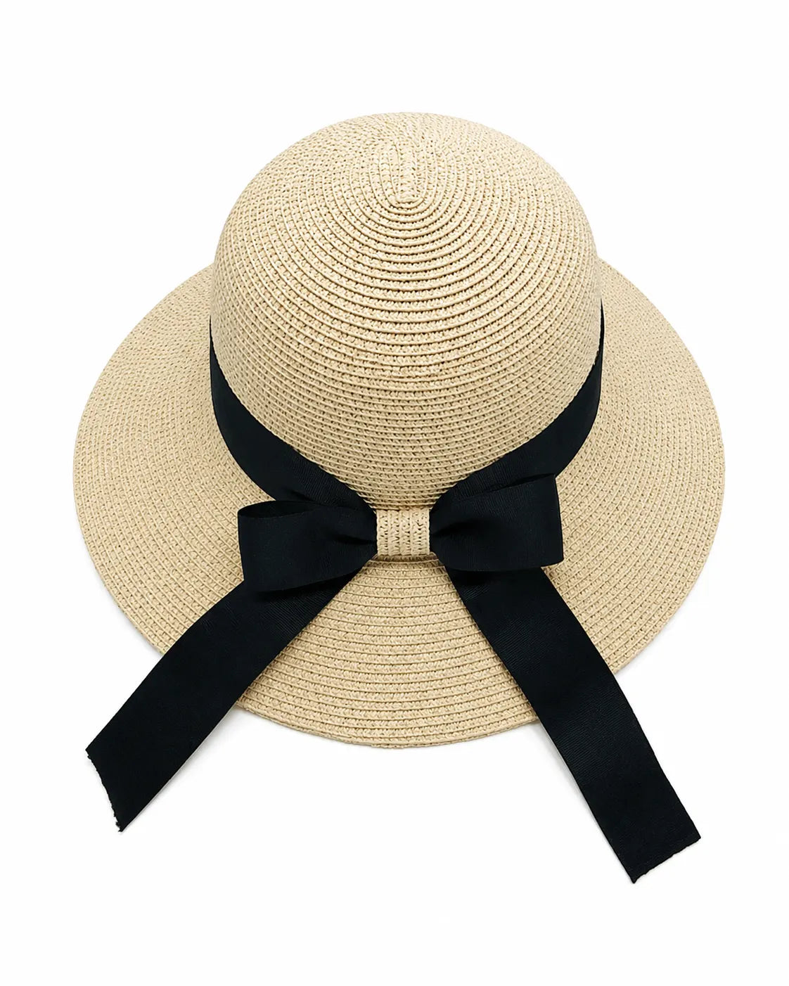 Women's Wide Brim Straw Bucket Hat with Oversized Bow